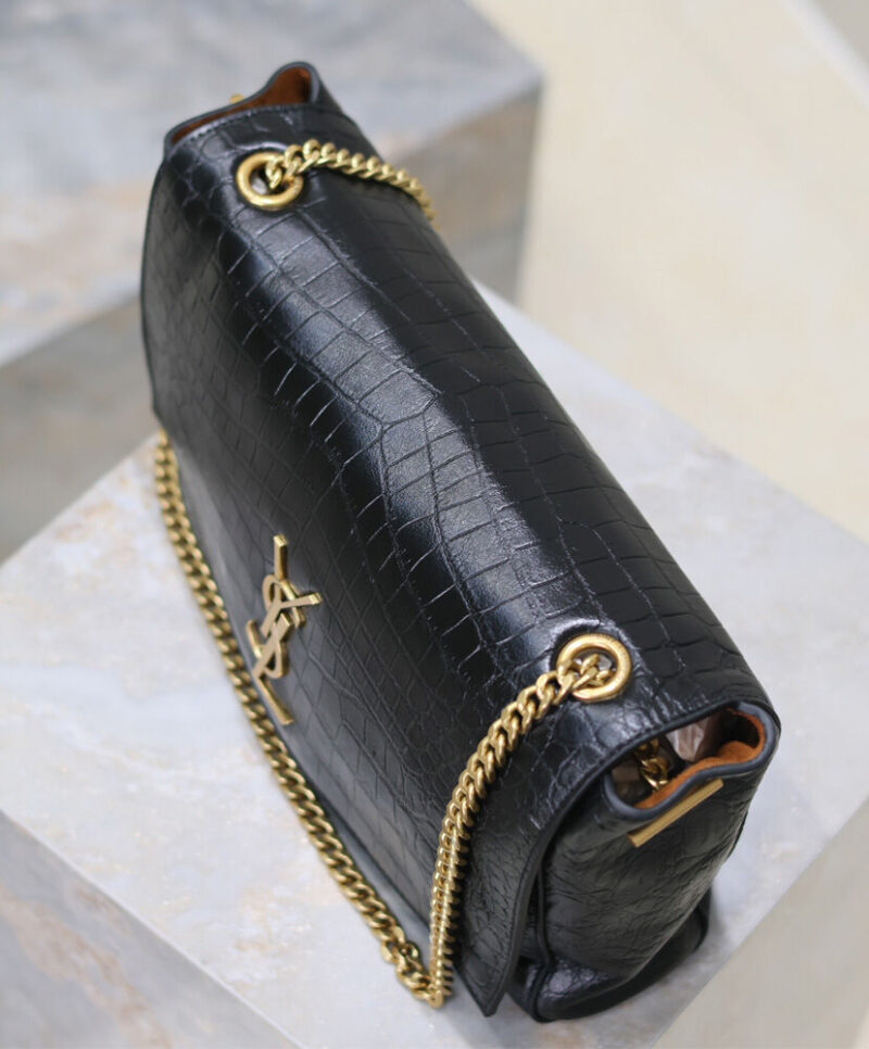 Saint Laurent Reversible Kate Medium In Crocodile-Embossed Leather Black